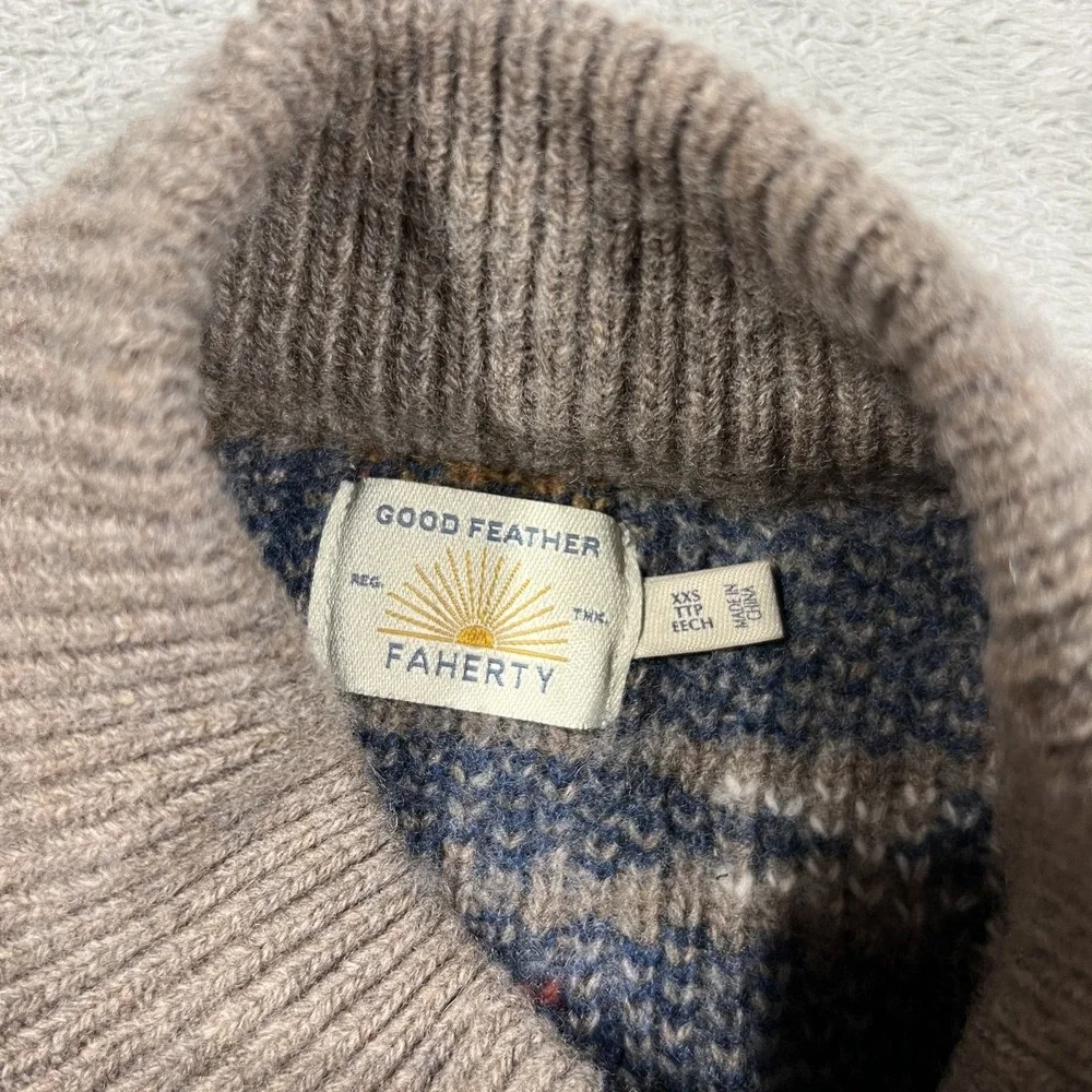 Faherty Sweater Womens XXS Doug Good Feather Southwestern Crew Neck Wool Nylon
